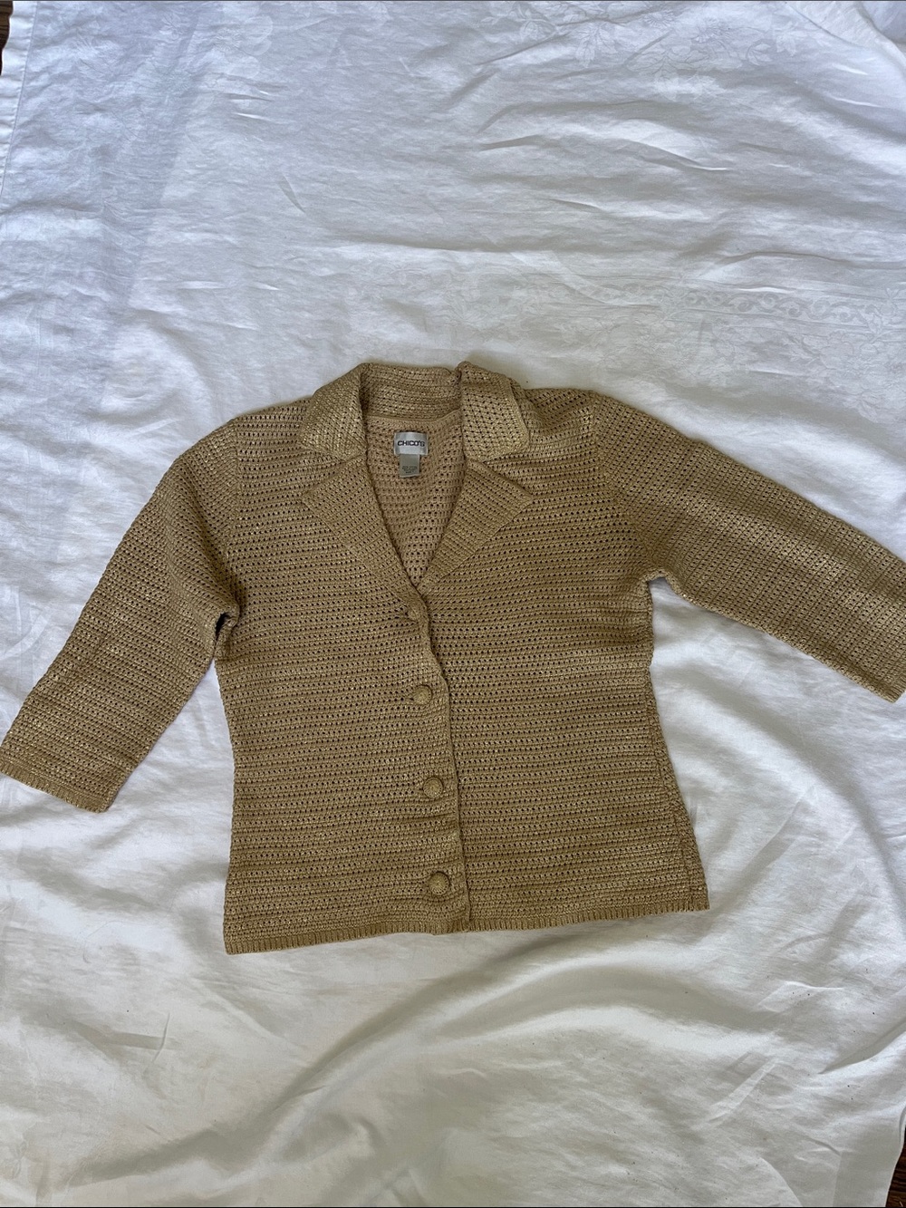 Chico's Beige Crochet Knit Cardigan